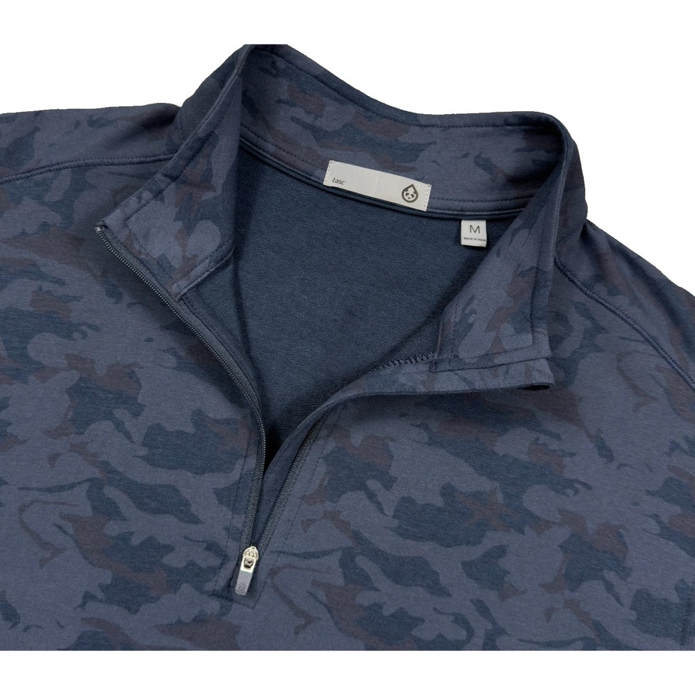 tasc Performance Cloud Quarter Zip Mens M Navy Camo Bamboo French Terry Pullover